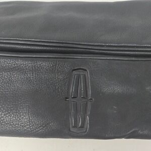 Lincoln Motors Black Genuine Leather Travel Toiletry Bag Dopp Kit Embossed Logo